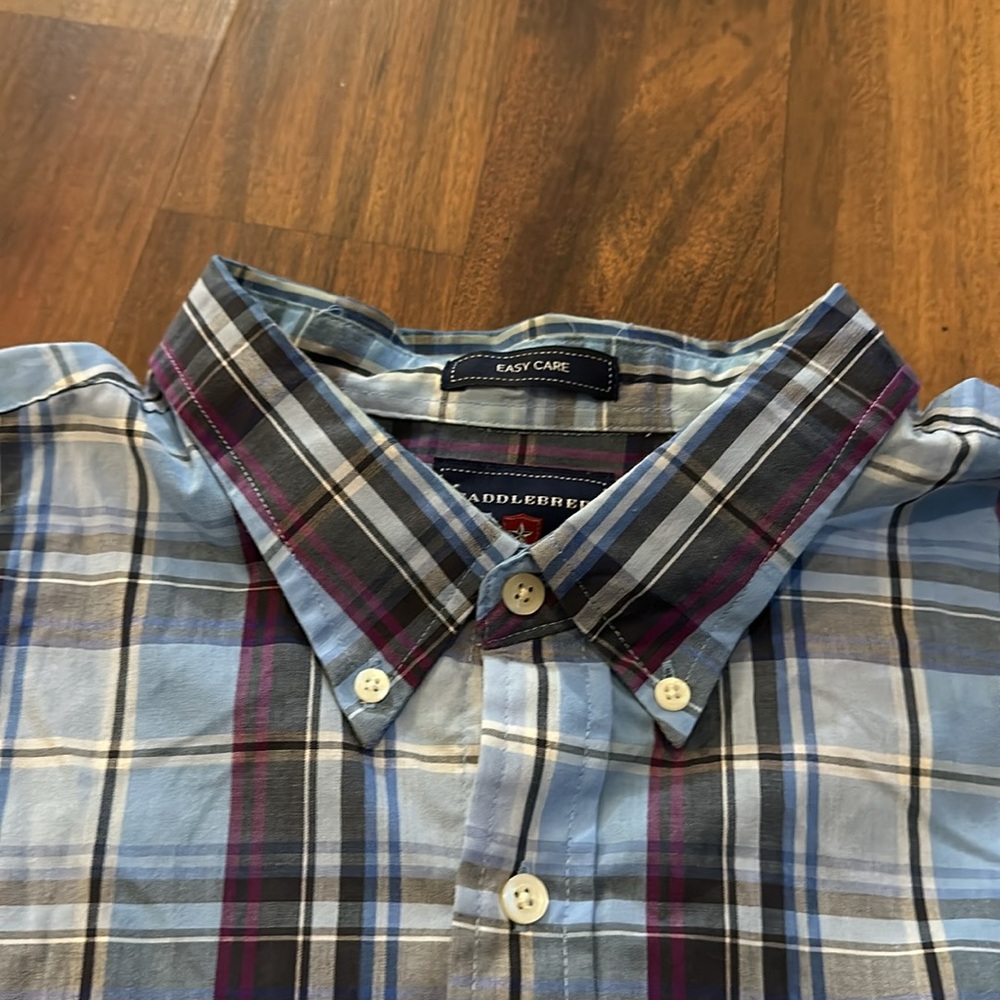 Saddlebred Blue White Purple Plaid Long Sleeve Button Down Mens Shirt XXL - Picture 4 of 13